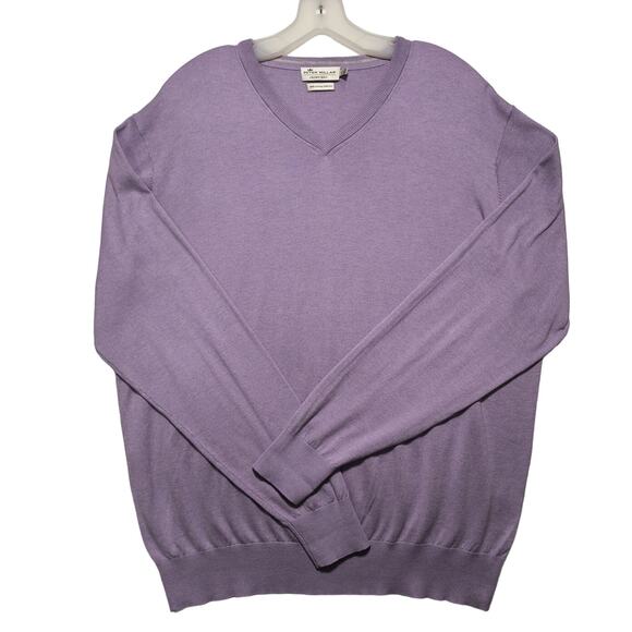 Peter Millar Crown Soft Sweater Men's Size L Purple Cotton Silk V-Neck Golf - Picture 3 of 12